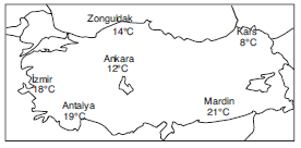 YGS Türkiye\'de Sıcaklığın Dağılışı Test 3