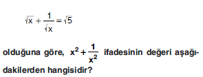 YGS Özdeşlikler ve Çarpanlara Ayırma Soruları Test 3