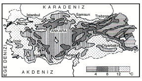 YGS Türkiye\'de Sıcaklığın Dağılışı Test 3